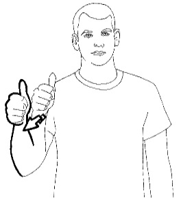 Point to the person to whom you are
referring with the "thumbs up" sign, or
to either side if they are not nearby