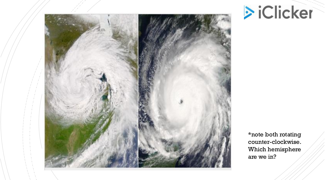 <p>Which hemisphere are we in? What kind of cyclones are happening? </p>