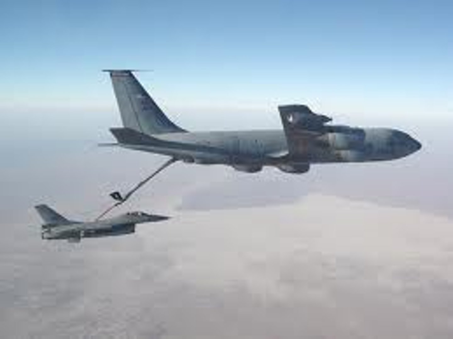 <p>4 jet engines, refueling boom, Aerial refueling and airlift</p>