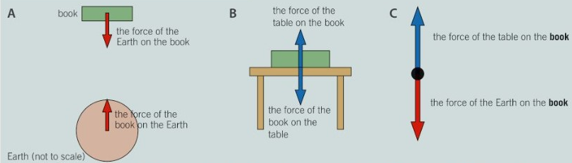 Three examples of free body force diagrams. They will usually look like diagram C. Part A and B are the constructions to part C.