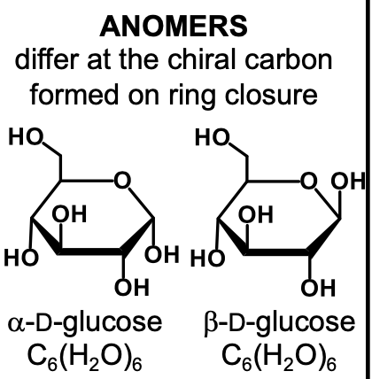 <p>Two compounds are anomers if they have the same name and the same D versus L identification, but differ in alpha vs. beta (<span>𝞪/ß)</span></p>