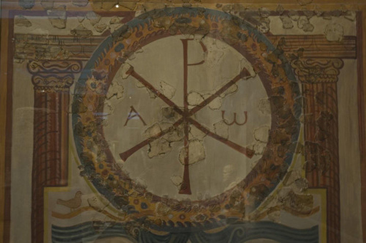 <p>Christian symbol for Christ (a Christogram): the first two letters of Christ in Greek [Kristos]. Often shown with the Greek letters Alpha (A) and Omega (lower case ώ or upper case Ω), the first and last letters of the Greek alphabet</p>