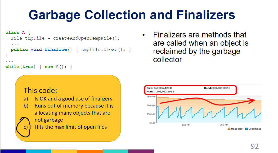 * Finalizers are methods that are called when an object is reclaimed by the garbage collector​