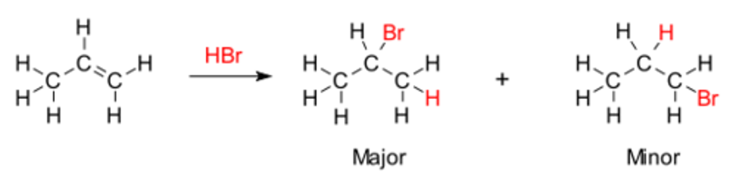 <p>hydrogen will add to the least substituted carbon of the double bond</p>