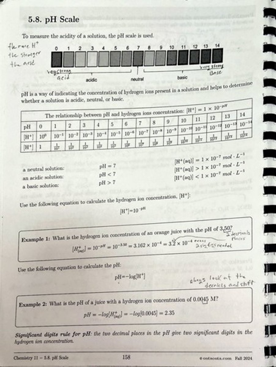 <p>The pH scale is used to measure the acidity of a solution, indicating whether it is acidic, neutral, or basic.</p>