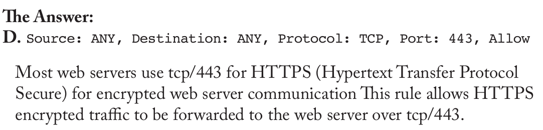 <p>Source: ANY, Destination: ANY,   Protocol: TCP, Port: 443, Allow</p>
