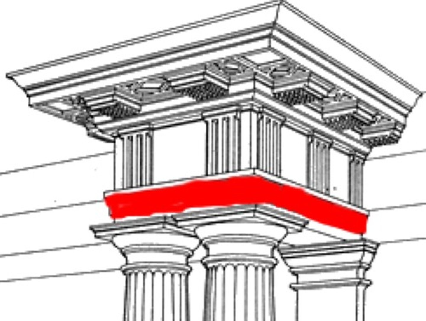 <p>a main beam resting across the tops of columns, specifically the lower third entablature.</p>