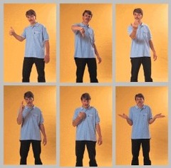 <p>using body movements and gestures as a form of nonverbal communication</p>