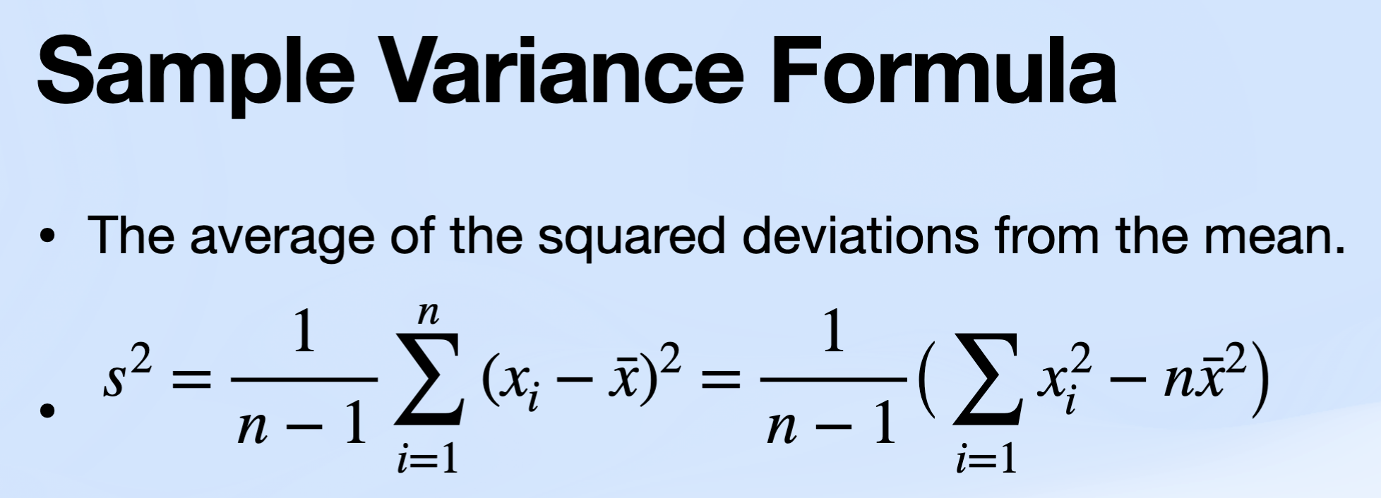 <p><span style="background-color: transparent;">The average of the squared deviations from the mean</span></p>