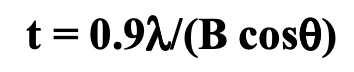 <p>FWHM = full width at half maximum = B = measure of peak breadth </p><p>large B = small crystal</p><p>small B = large crystal </p>