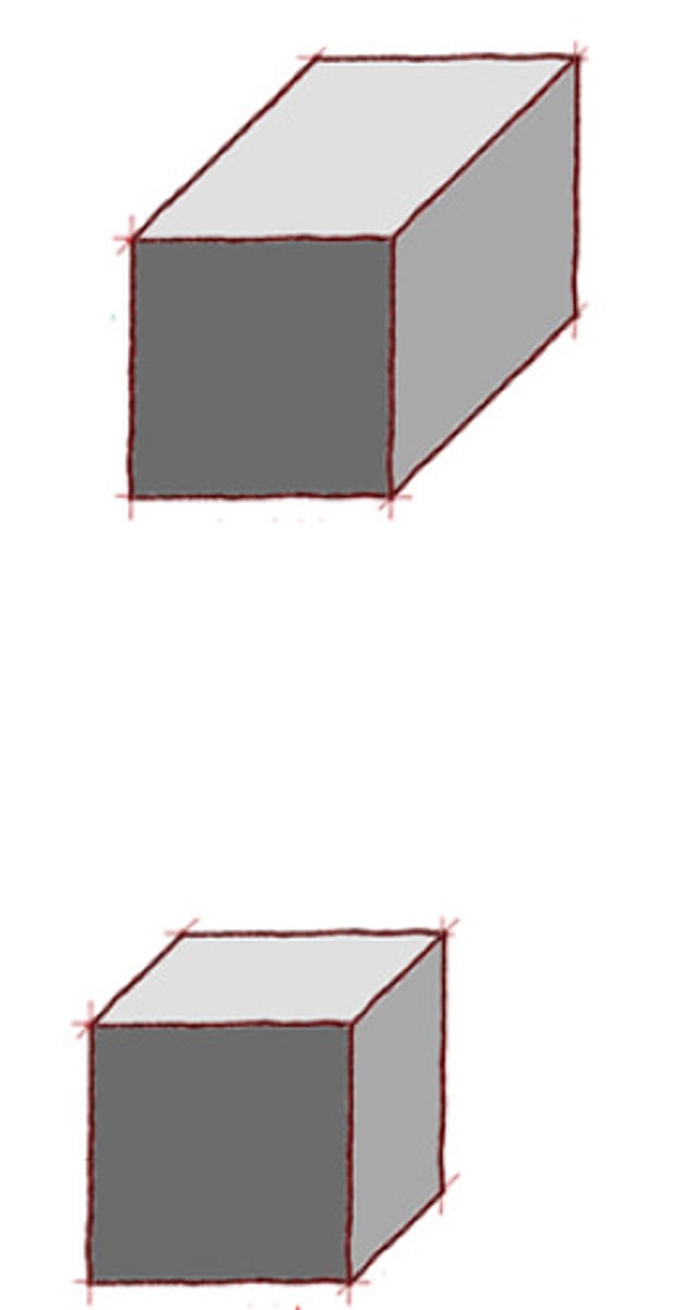 <p>Appearing shorter than its true length because it is not parallel to the plane of projection.</p>