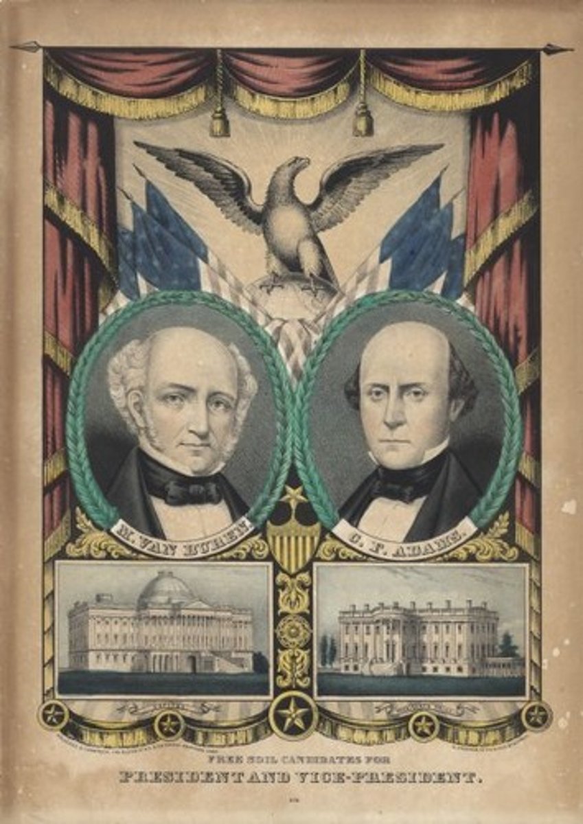 <p>A 3rd political party operating from 1848 to 1854. <br><br>It opposed the expansion of slavery into the newly acquired territory won from the Mexican-American War.<br><br>It combined members from the Conscience Whigs, Liberty Party, and Barnburners. This party in turn would be absorbed the fast-growing Republican Party in 1854. <br><br>The party's slogan was: "free soil, free speech, free labor, and free men." Contrary to its name, it was not inherently abolitionist, the party wanted to just stop slavery from spreading to other parts of the nation.</p>