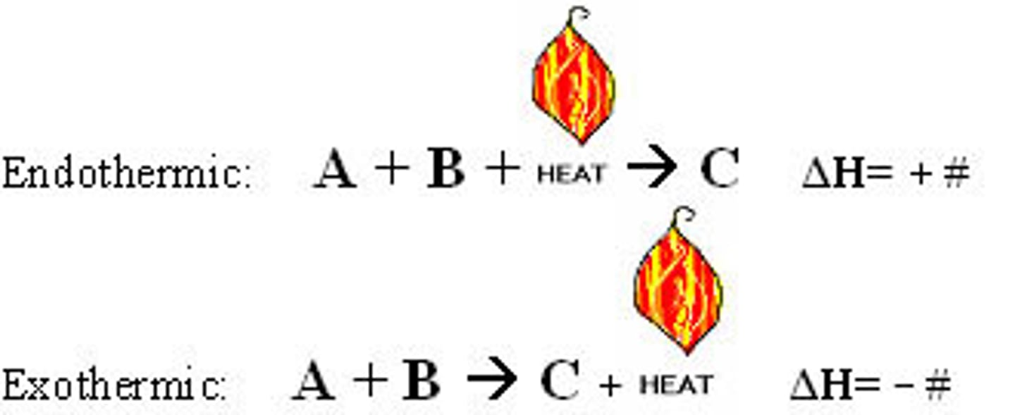 <p>show the enthalpy changes, endothermic is the reactants, and exothermic is the products</p>