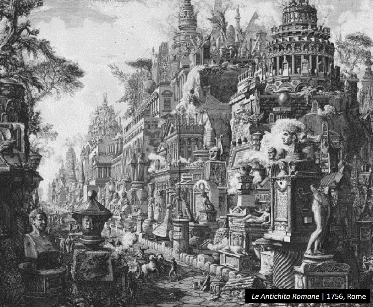 <p>archaeologist, architect and graphic artist, renewed interest in ancient culture signified by the grand tour, he has printing shop and workshop in rome, vedute di roma estabalished his fame, he makes techincal drawings</p>