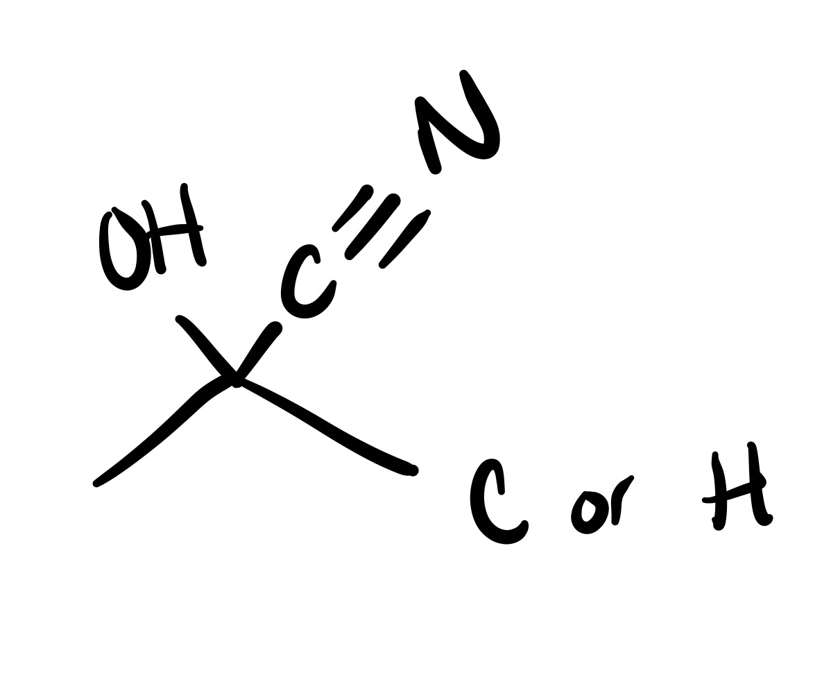 <p>The double bond O breaks, and the H attaches to the O. On the same carbon the bullet shape attaches </p>