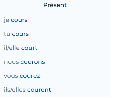 <p>to run; irregular; passe compose: avoir couru</p>