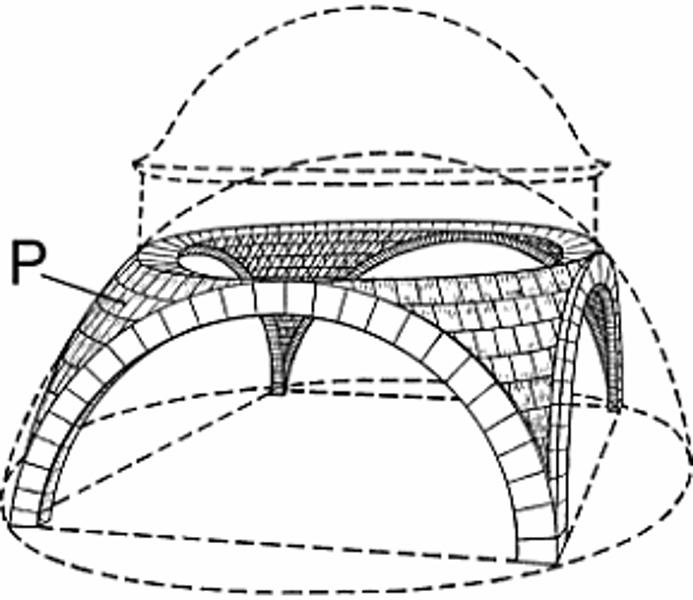 <p>a construction shaped like a triangle that transitions the space between flat walls and the base of a round dome</p>