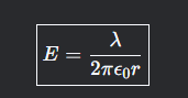 <p>Found by enclosing rod with cylinder and using gauss’ law.</p>