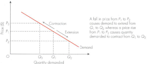 <p>the movement up the curve when the quanitity demanded of a good increases following a fall in price</p>