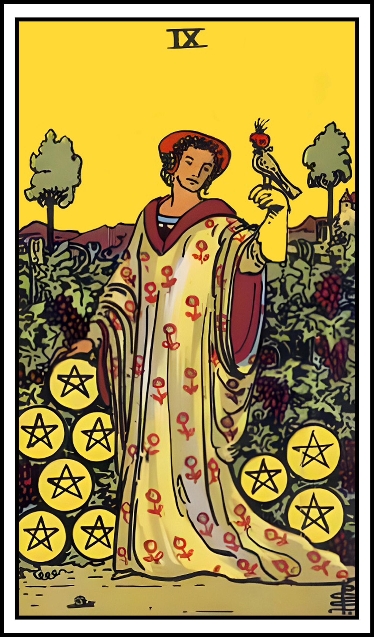 <p>9 of pentacles</p>
