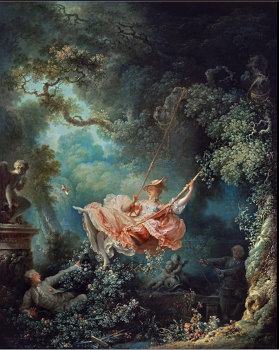 <p>Jean-Honoré Fragonard, The Swing, oil on canvas, 1767</p><p></p><p>What are the piece’s form, function, content, and context?</p>