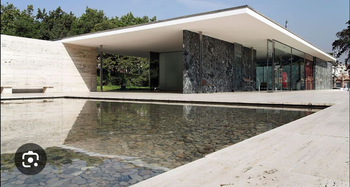 <p><span><span>Floating roof planes, marble/onyx walls, open plan, reflecting pools</span></span></p>