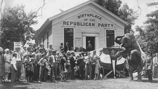<p>With growth of American Party and weakness of Whig and Democrat parties, Republican party formed in 1854 by Free soilers, antislavery “Conscience” whigs, and northern democrats after Kansas-Nebraska Act</p><ul><li><p>Unlike National Whigs, they were strictly rooted in the North (less sectional tension)</p></li><li><p>One of their most significant members was former Whig Abraham Lincoln</p></li><li><p>Focused on ending expansion of slavery into new territories, supported economic developments and internal improvements </p></li><li><p>Appealed to both northern abolitionists and free-soilers who wanted to keep western territory free of competition from blacks</p></li></ul><p>Rise and success = end of Second Party System and final blow to sectionally-fractured Whigs</p><p></p>