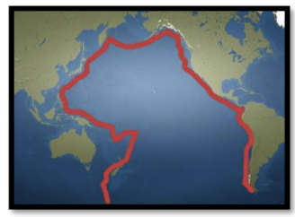 <p>Identify the major volcanic belt in the picture above.</p>