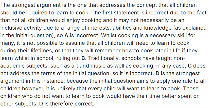 <p>D. No, most children will have aspirations that do not involve cooking, so their time is better spent on those other subjects.</p>