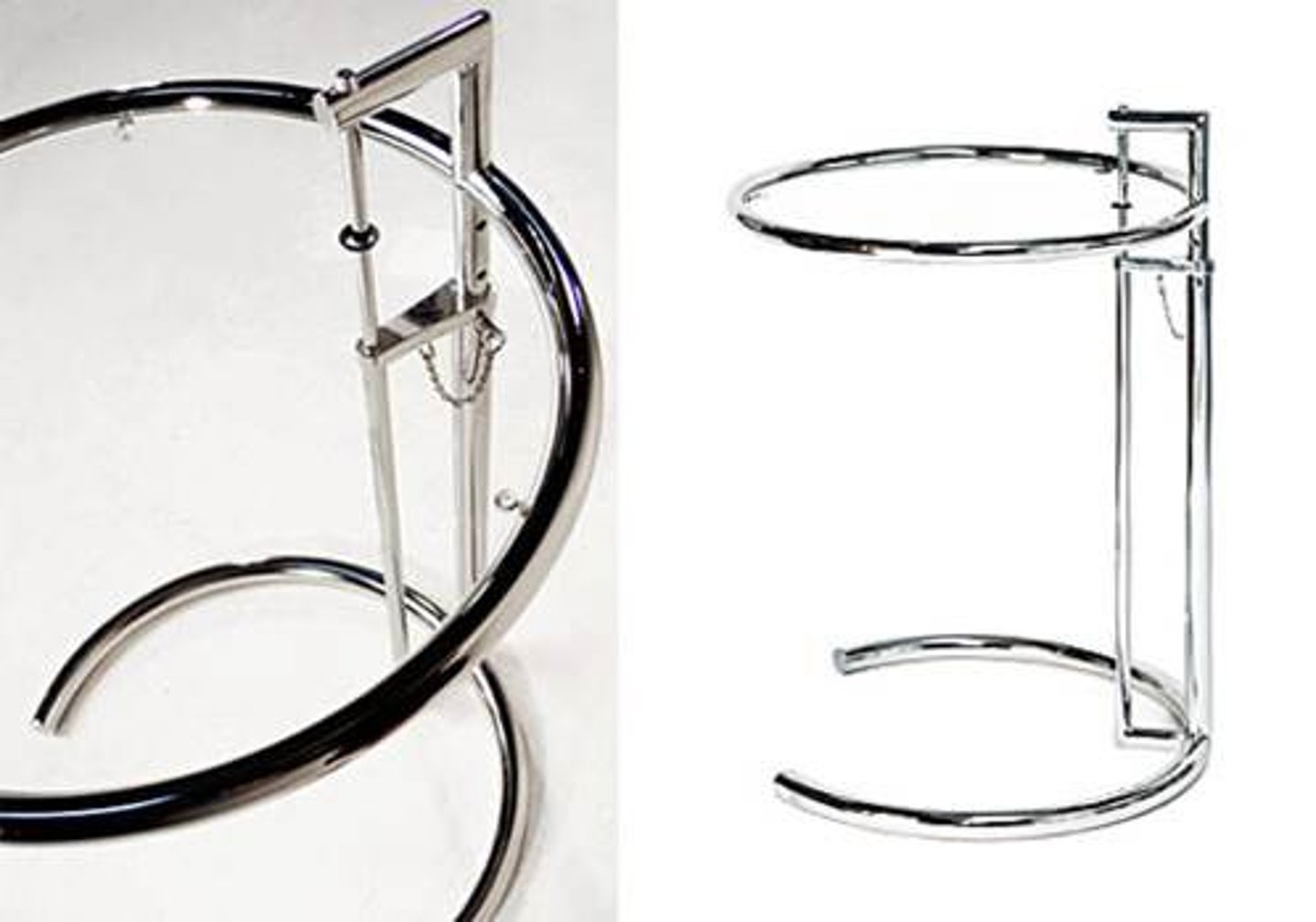 <p>Eileen Gray<br>her best known piece<br>adjustable top<br>incomplete heavy bottom balances out top and allows the table to move around furniture legs<br>inspired by her sister's visits and breakfast in bed</p>