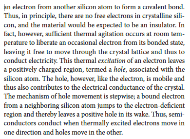 <p>A semiconductor is a crystalline material with a conductivity between that of a conductor and an insulator. There are many types of semiconducting materials, including elemental silicon and germanium; intermetallic compounds, such as silicon carbide and gallium arsenide; and a variety of organic compounds- most common are crystalline silicon and germanium. </p><p>Picture explains how it works. The first part is “Silicon and germanium are Group IV elements and thus have four valence electrons available for bond formation. In a silicon crystal, each of these electrons is localized by combination with”</p>