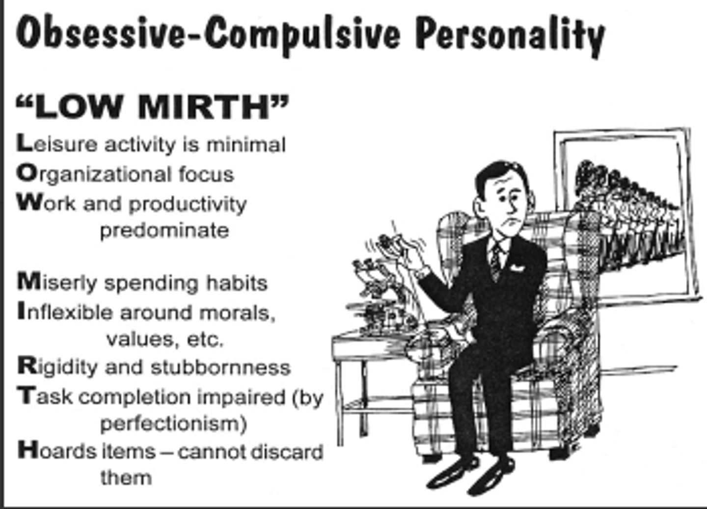 <p>a personality disorder characterized by preoccupation with orderliness, perfection, and control</p>