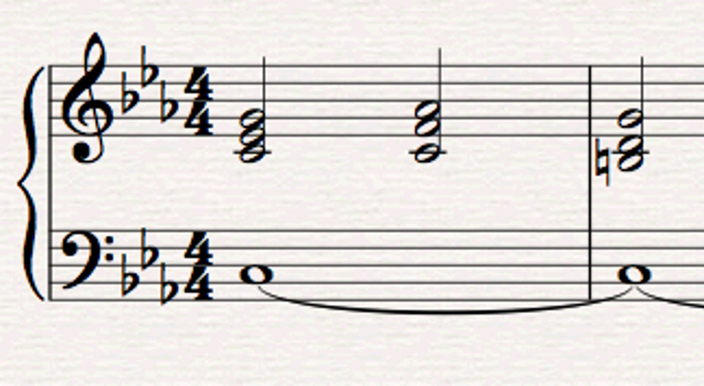<p>a sustained note over which harmonies change</p>