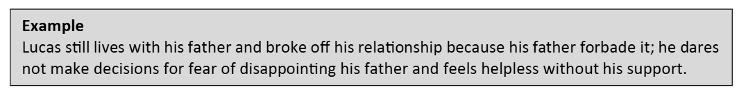 <p>Pattern of affection and obedience, strong separation anxiety and a constant need to be cared for.</p><ul><li><p>They have feelings of inadequacy and helplessness.</p></li><li><p>Many stubbornly cling to relationships with partners who mistreat them physically or psychologically.</p></li></ul><p></p>
