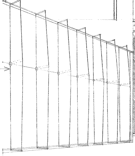 <p>A glazing system in which sheets of tempered glass are suspended from special clamps, stabilized  by perpendicular stiffeners of tempered glass, and joined by a structural silicone sealant and sometimes by metal patch plates</p>