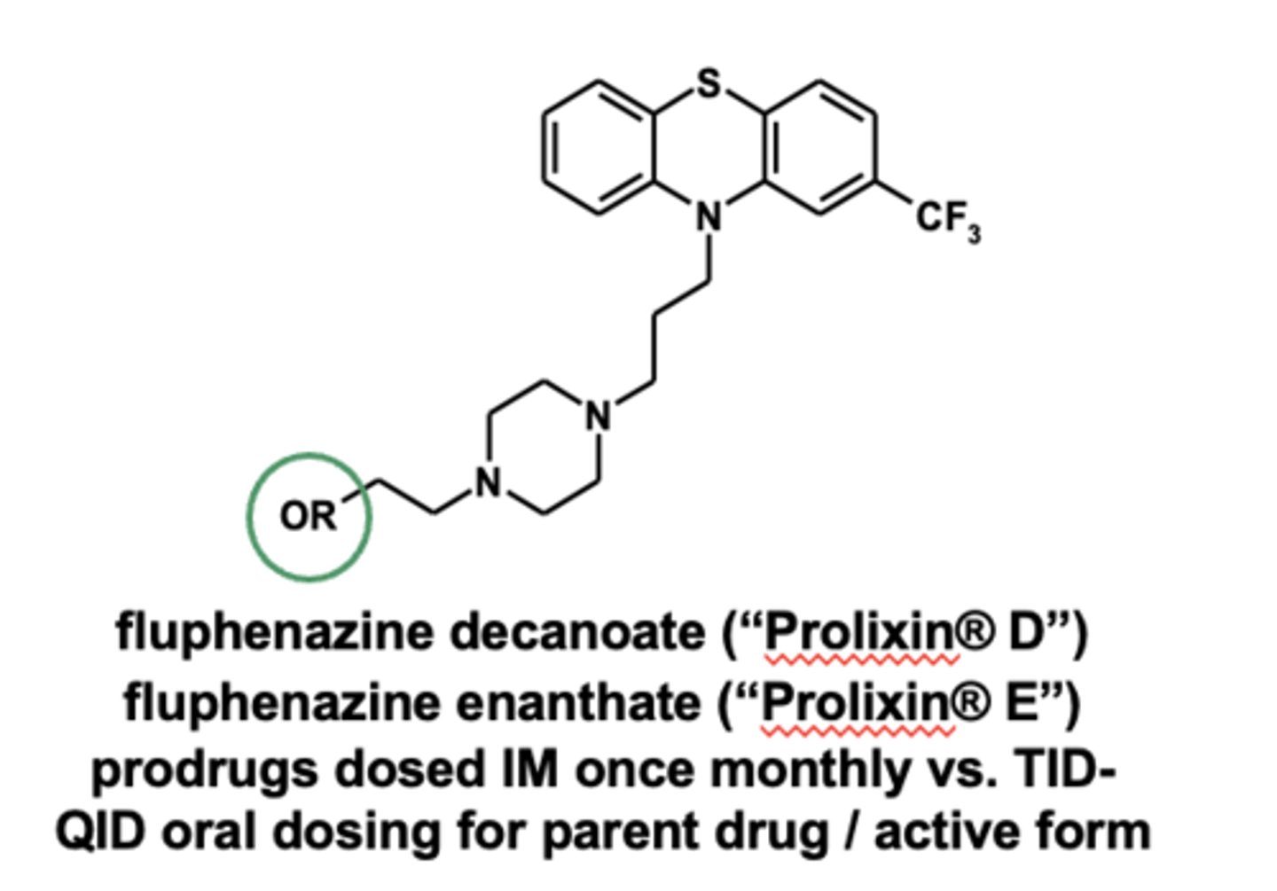 <p>fluphenazine deconoate and fluphenazine enanthate dosed less</p>