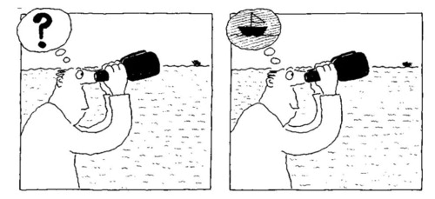 <p>to see, hear, or understand (something or someone), often with difficulty [Often used in negative with can't and couldn't]</p>