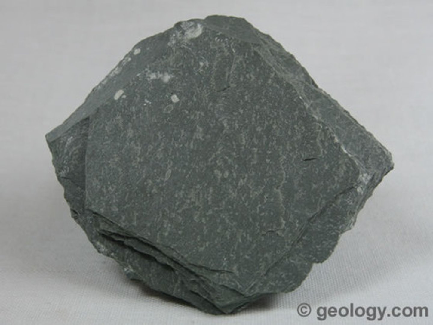 <p>metamorphic rock, foliated, metamorphosed from shale or mudstone, clay materials, light gray to dark gray</p>