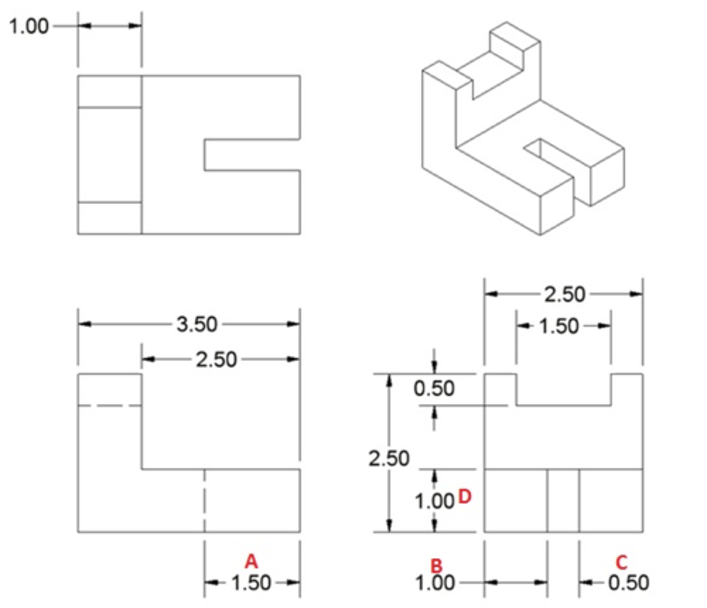 <p>Orthogonal views presented on a single plane that are created immediately next to each other.</p>