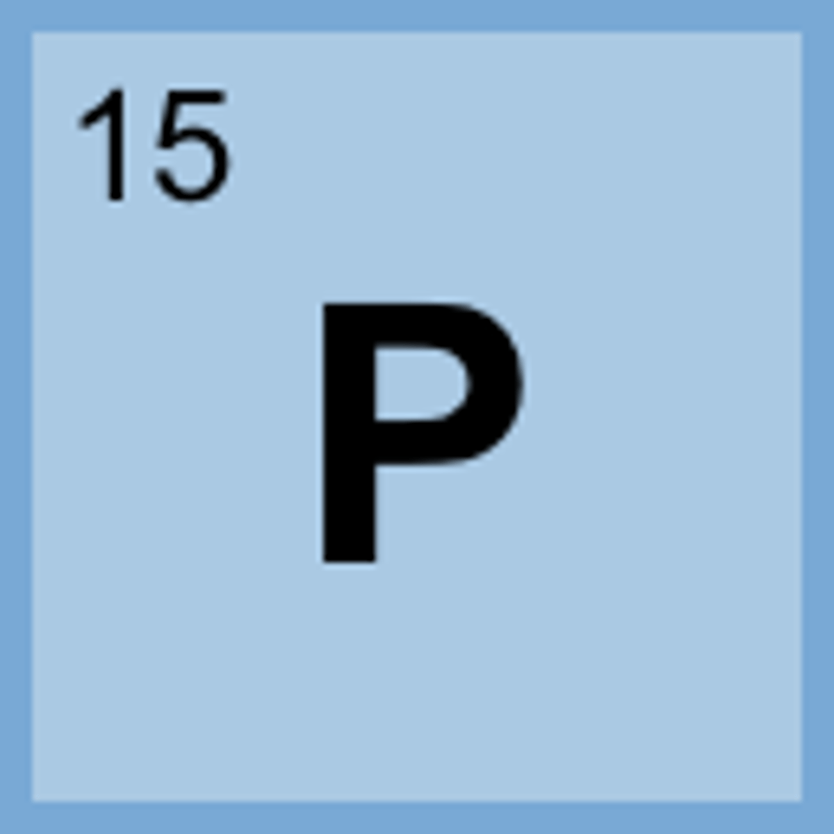 <p>Symbol: P<br>Atomic Mass: 30.97<br>Atomic Number: 15</p>