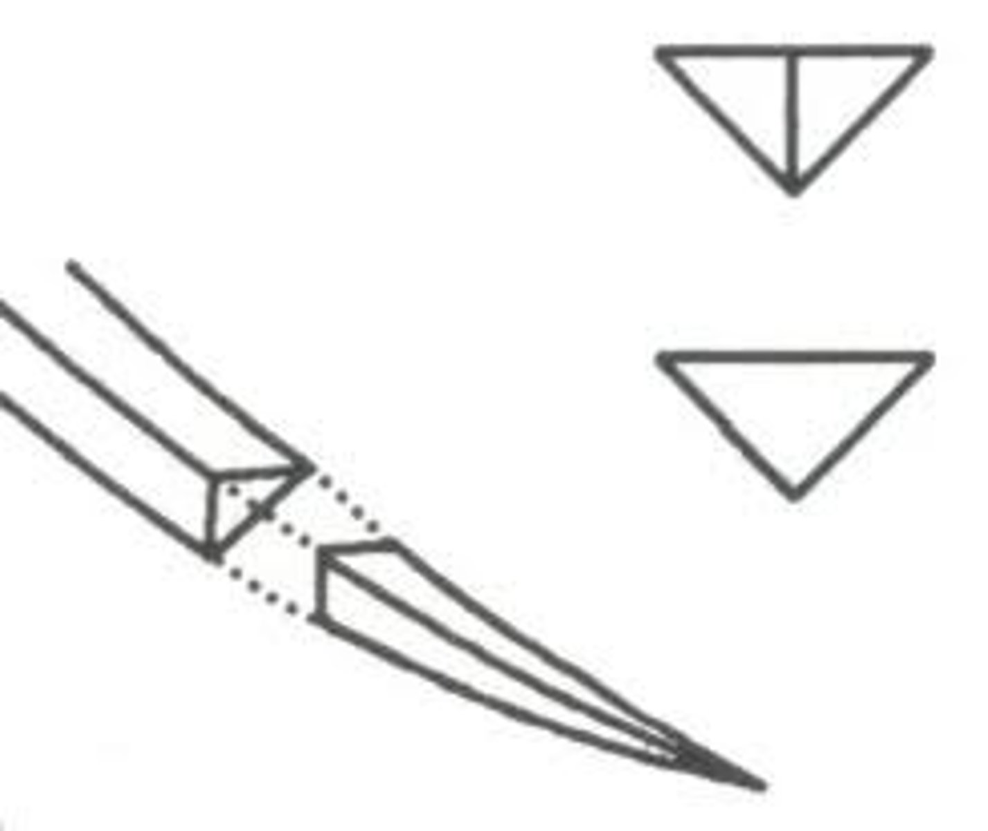 <p>Very sharp, ideal for skin, cuts rather than dilates; Upside-down triangle</p>