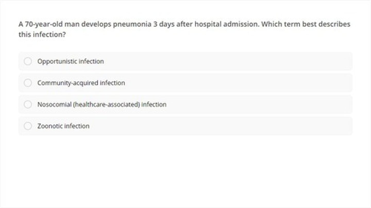 <p>An infection acquired in a healthcare setting.</p>