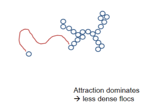 <p>Attraction dominates → less dense flocs</p>