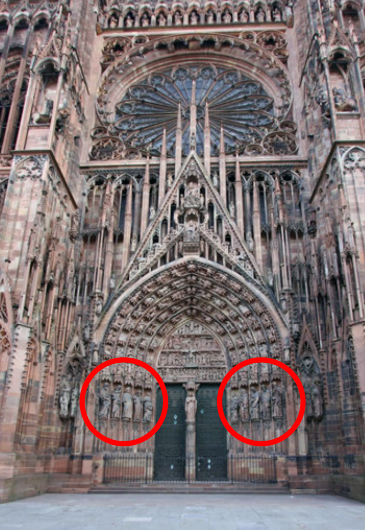 <p><span>Vertical boundary members around an entrance, visually supporting the tympanum, often highly decorated in the Gothic style</span></p>