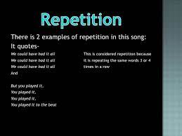 The repeating of a word or words in a line of poetry.