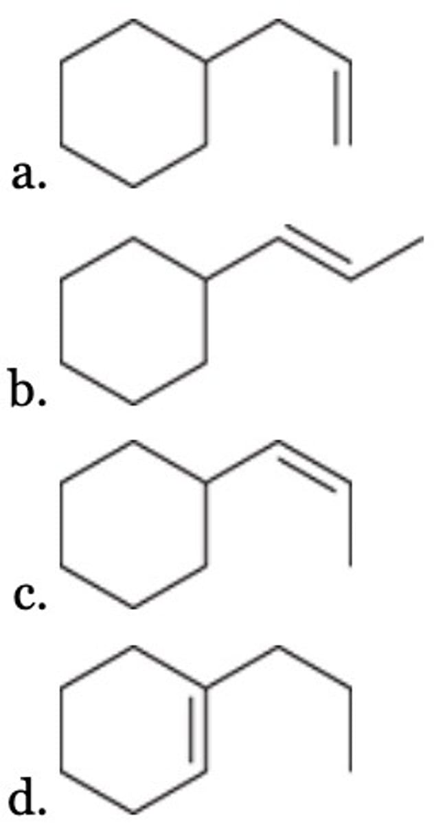 <p>Of the following, which is the most stable alkene?</p>