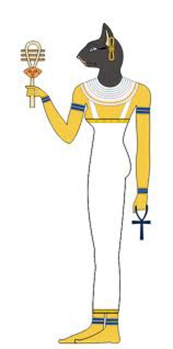 <p>-Bastet is the ancient Egyptian goddess of home, fertility, and domesticity, often depicted with the head of a lioness or a domestic cat.</p><p>-She was revered as a protective deity, particularly against evil spirits and disease.</p><p>-Bastet was associated with music, dance, and joy, and her worship was widespread throughout Egypt, especially in the city of Bubastis.</p><p>-In her lioness form, Bastet was seen as a fierce warrior goddess, while her cat form symbolized grace and sensuality.</p>