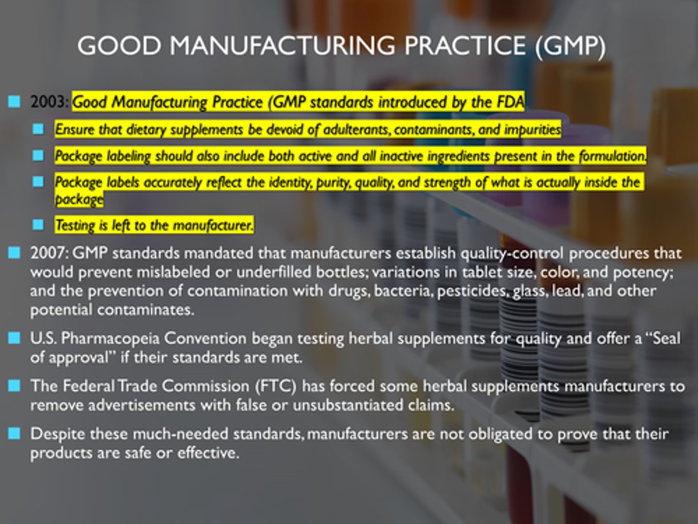 <p>Good manufacturing practice (GMP)</p>