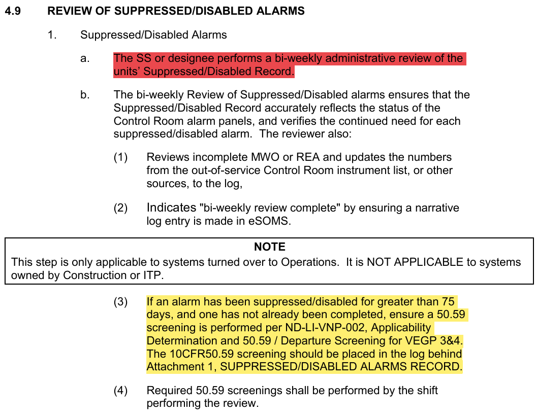 <p>SS review during turnover</p><p>SS for bi-weekly review</p><p>Transient: Allowed to be silenced WITHOUT SS permission</p><p>First action: SILENCE</p>