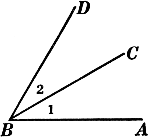 Two angles that share a vertex and side and do not share any interior points.